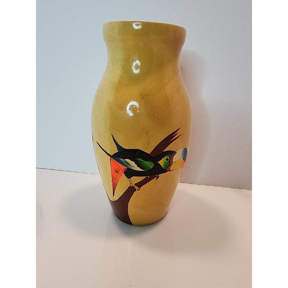 Beautiful Hand Painted 8” Tall Solid Wood Vase Jamaica Caribbean